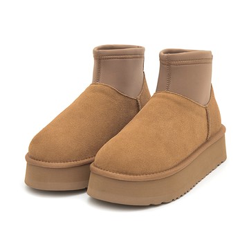 D+AF 萊卡拼接真皮厚底迷你短筒雪靴