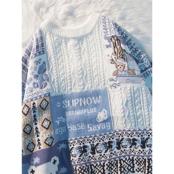 APWSTUDIO秋冬慵懶風紅色新款毛衣男女潮牌情侶裝寬松針織衫外套