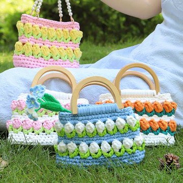 郁金香手工編織包包自制布條線diy材料包送閨蜜女友禮物手提包女