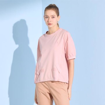 【YUTZUYA 優姿雅】簡約莓粉刷刷拼布抽繩寬版T恤/上衣