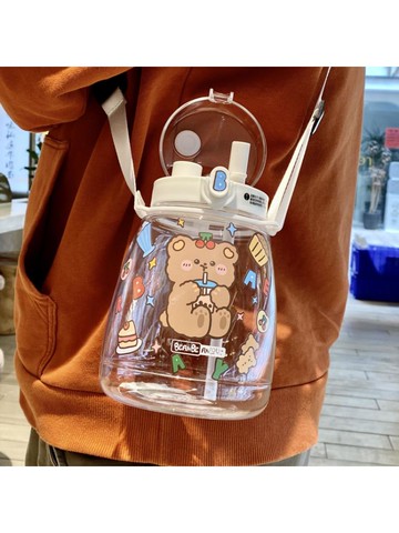 網紅吸管水杯女大容量杯子便攜背帶運動水壺夏季超大水瓶大肚子