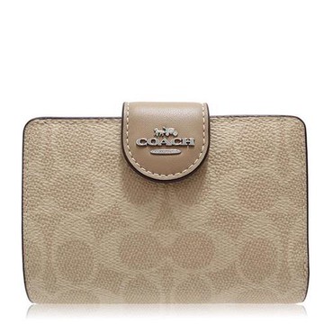 COACH 經典 PVC / CORNER / 拉鏈中夾_沙黃奶