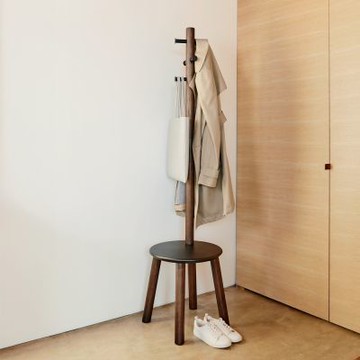 《Umbra》Pillar 2in1木質衣架椅凳-胡木黑-- 掛衣架 衣帽架