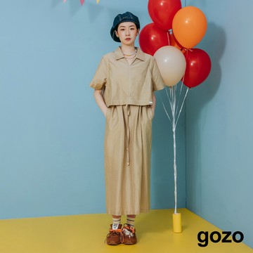 【gozo】腰部綁帶多層次V領假兩件洋裝(灰色/深灰_F) | 女裝 修身 微正式