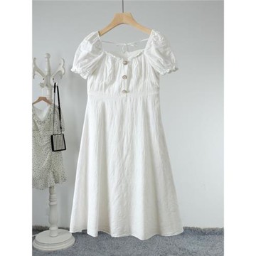 諾諾E站【町】2025春季新款 氣質甜美收腰連衣裙方領短袖 剪標女