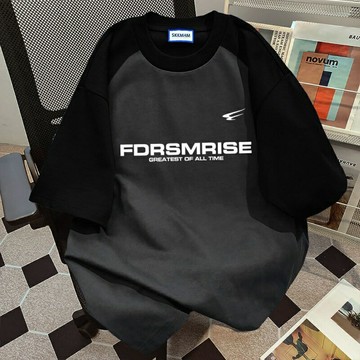 【國潮爆款】插肩袖T恤 情侶T恤 男款T恤 短袖T恤 圓領T恤 美式復古印花 寬鬆顯瘦 2025夏季新款 男女同款