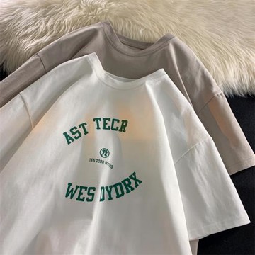 美式重磅t恤男夏季薄款寬松半袖上衣字母印花潮流短袖男生體恤衫