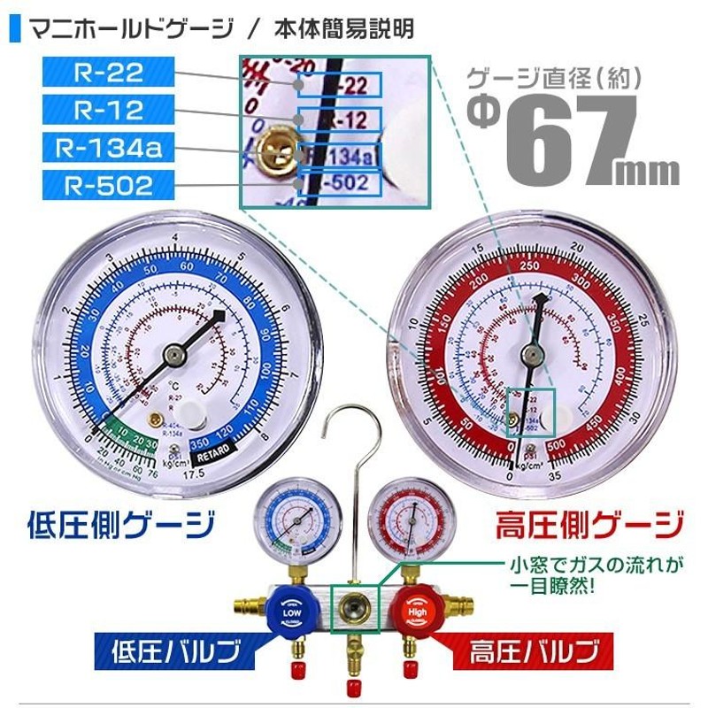 エアコン用真空ポンプ セット R12 R22 R134a R502対応 マニホールド