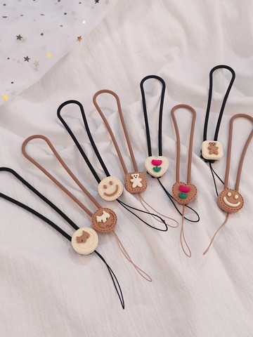 手機掛繩短款手腕帶子卡通小熊餅干掛飾可愛掛墜液態硅膠舒適柔軟手機殼通用吊繩防丟掛鏈