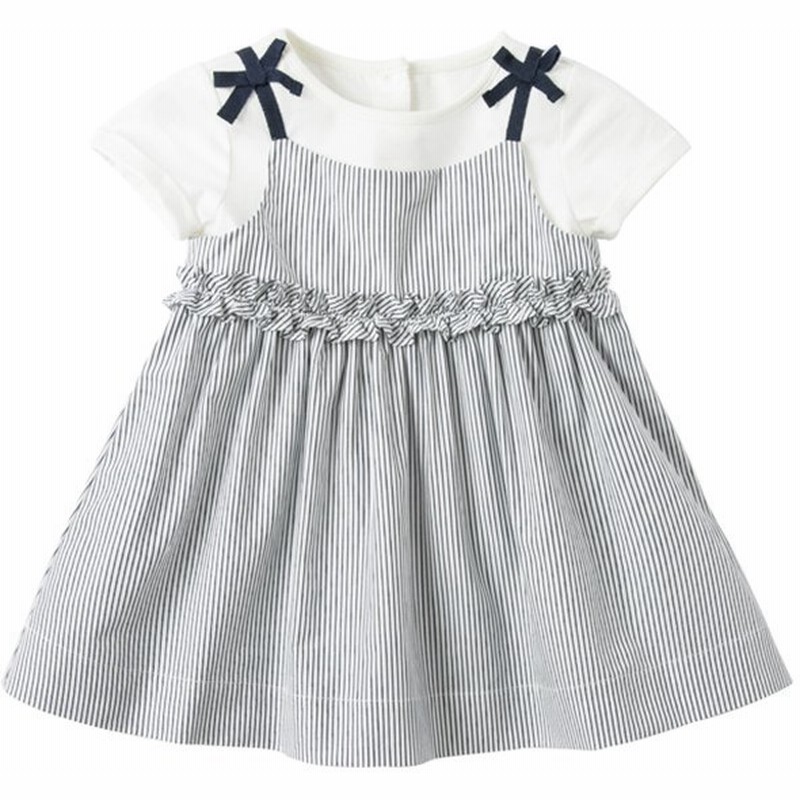 女の子 ワンピース 子供服 ドッキンングワンピース 半袖 ストライプ カットソー 切り替え 肩リボン 異素材 春 夏 Db デイブ ベラ 通販 Lineポイント最大0 5 Get Lineショッピング
