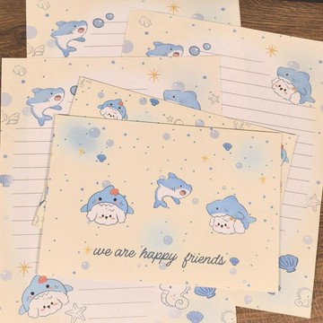 【臺灣🌸出貨】可愛鯊魚小狗信封信紙套裝創意卡通信紙祝福手寫禮物高顏值信箋🍂