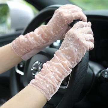 夏季蕾絲冰絲超薄款蕾絲手套女中長款春秋開車騎車防滑手袖可觸屏