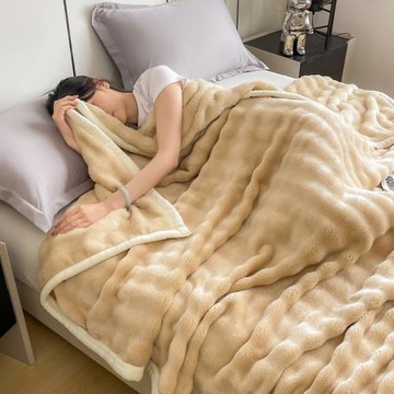 冬季高克重單層加厚泡泡兔毛毯法蘭絨毯子純色休閑毯保暖床單蓋毯