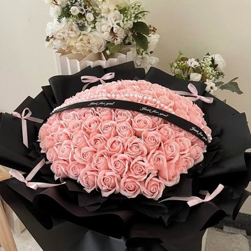 ❀【花中世界】❀粉玫瑰花束情人節永生花玫瑰花束仿真香皂花送閨蜜生日禮物花束