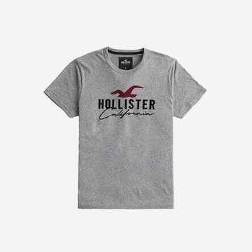 Hollister 海鷗 熱銷刺繡大海鷗文字短袖T恤-灰色