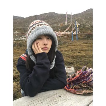 費爾島風巴拉克拉法帽女顯臉小冬季保暖護耳毛線針織帽子復古百搭