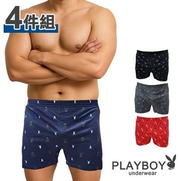 PLAYBOY｜經典美式風格LOGO針織平口內褲 四角內褲｜4件組