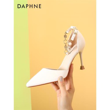 達芙妮一字扣帶高跟鞋女細跟2024年爆款春秋尖頭水鉆宴會女士單鞋