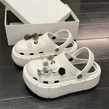 通勤包頭洞洞鞋 增高涼拖鞋 一鞋兩穿 鬆糕底 踩屎感拖鞋 沙灘拖鞋 時尚百搭 半拖鞋 女鞋 洞洞鞋