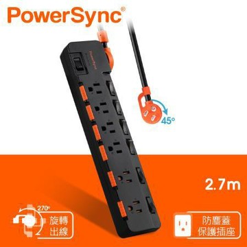 群加PowerSync7開6插防雷防塵大間距延長線/TR76D027/2.7m/黑/條