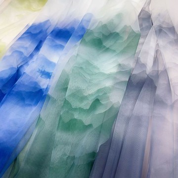 ❄️免運臺灣出貨❄️牛油果綠色山水紗幔風動禪意柔軟漸變綠色黑色水墨畫中式古風網紗
