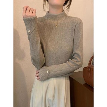 秋冬新款軟糯半高領針織毛衣打底衫女士高級羊絨手感內搭個性上衣