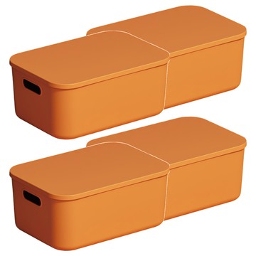 小麥購物 撞色帶蓋收納盒 C317 中款 560g  橘色  4個