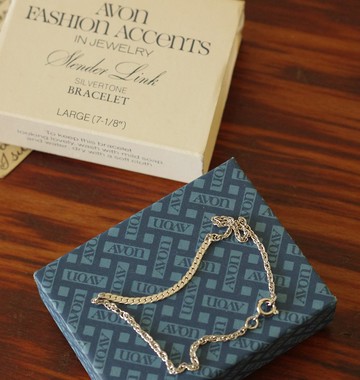 -古董AVON銀色拼接手鍊 原裝盒 1979 BR216