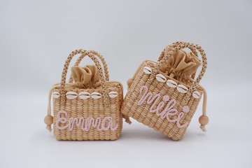 女孩草編包，女孩生日禮物，訂製名字包