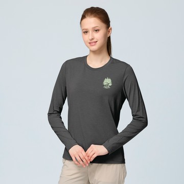 【WILDLAND荒野】女彈性雙色印花圓領長袖機能衣196霧灰色