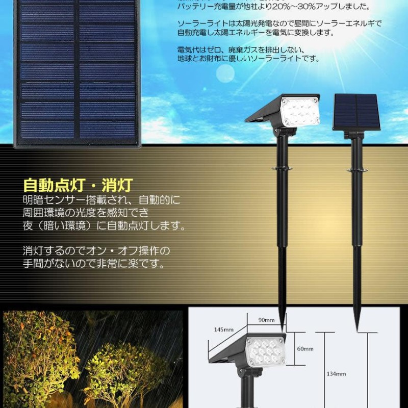 LEDソーラーライト 屋外 明暗センサー センサーライト あかる 庭 玄関 暖色 黄色 ハロゲン 電球色