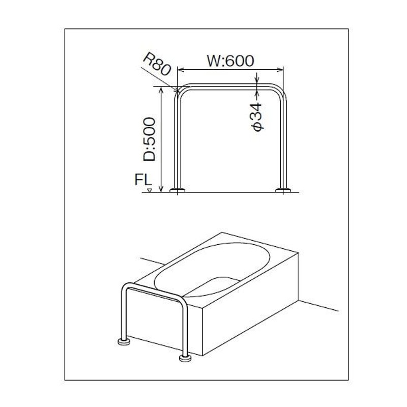 INAX 【KF-910AE60/WA】リクシル 各種施設用固定式手すり 多用途用手すり（I型） 樹脂被覆タイプ 【LIXIL】 