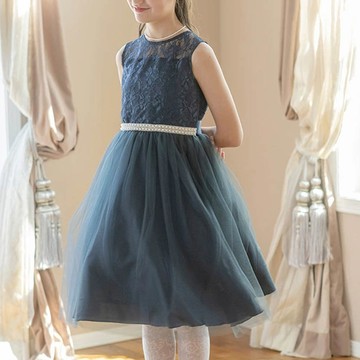 日本 Catherine Cottage - 夢幻珍珠點綴薄紗洋裝/小禮服-海軍藍