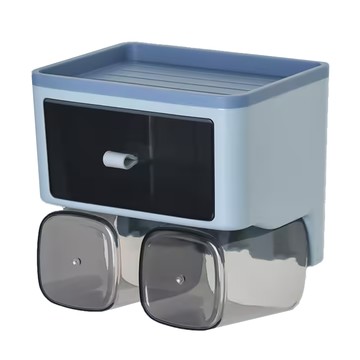 FAmILyLIFE 生活 抽屜式無痕壁掛耐重牙刷架 雙杯組  藍色  1組