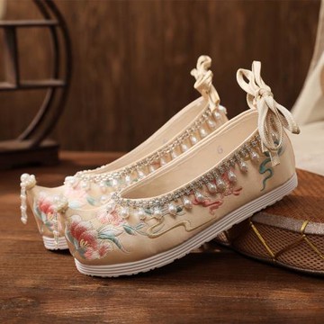 中式秀禾婚鞋女冬季搭配漢服鞋子成人平底古風繡花鞋古裝布鞋國風