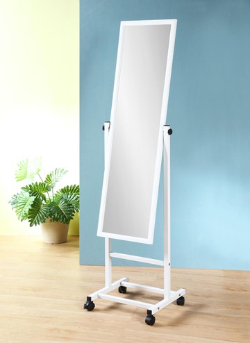 鐵製白烤漆附輪穿衣鏡 立鏡 全身鏡 玄關鏡 化妝鏡 【馥葉】型號KC094WH