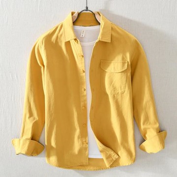 春秋男士長袖純棉襯衫純色工裝襯衣日系青年時尚休閑寸衫男裝上衣