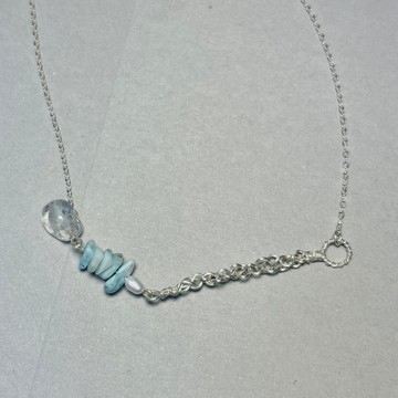 泡沫__手工 設計 項鍊 純銀 天然石 白水晶 淡水珍珠 拉利瑪 碎石