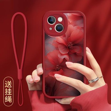月夕花染適用蘋果15手機殼新款14國風小眾iPhone13情侶14pro創意11PROMAX全包硅膠12mini高級紅色plus防摔套