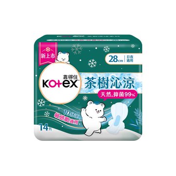 Kotex 靠得住 茶樹沁涼 (涼感衛生棉) 日夜適用 28cm 14片X24包(箱購)