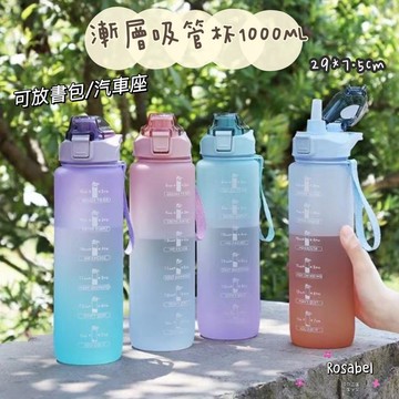 《現貨隔日到貨》🔥磨砂款運動漸變水杯1000ML 太空杯 運動水杯 漸層水杯 吸管杯 運動戶外水壺 漸層水杯 彈跳