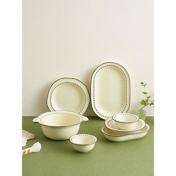 肆月日式碗碟套裝家用簡約陶瓷碗盤碗筷家庭組合小眾餐具兩四人用