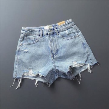 淺藍色牛仔短褲2025年夏季新款女高腰顯瘦寬松韓版闊腿熱褲潮薄款