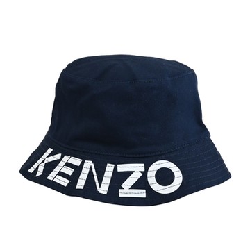 KENZO 品牌燙印LOGO帆布撞色雙面漁夫帽/遮陽帽(深藍)