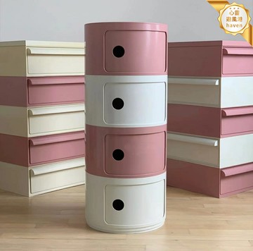 【奶油風圓形】床頭櫃 床邊櫃 收納櫃 儲物櫃 兒童櫃 窄邊櫃 模塊化組合 環保板材 臥室床頭收納 兒童房簡約傢俱