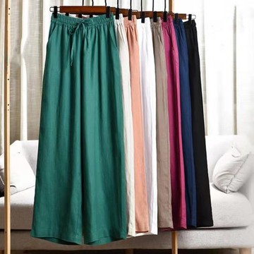 春夏文藝休閑棉麻闊腿褲女高腰亞麻直筒長褲薄款寬松垂感女褲大碼