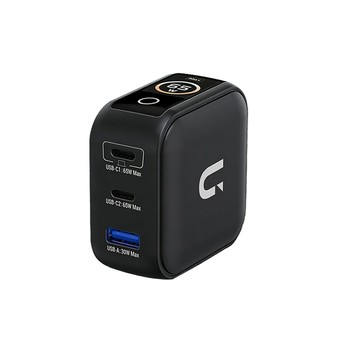 UKKO 65W GaN氮化鎵【智能顯屏】【蘋果AVS/三星PPS】AI控溫 3孔(2C1A)充電器-插腳可收(黑)