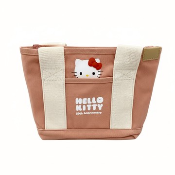 Kiiwi O Hello Kitty 多隔層厚磅帆布托特包 大頭 310g  粉白  21.5 x 16 x 21.5cm