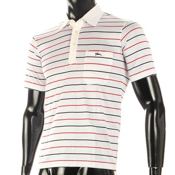 LONGCHAMP 經典LOGO條紋純棉短袖POLO衫-白/紅