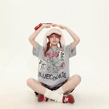 美式百搭潮牌設計印花100%純棉短袖T恤男女夏季休閒寬鬆情侶上衣圓領短袖T恤 小個子短袖 女生t恤 寬鬆顯瘦T恤 少女衣
